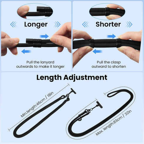 JIUCAN 1 2 Pack 18 32 Inches, Phone Lanyard, Phone Strap Crossbody with Tether Tabs, Adjustable Anti-Theft Phone Strap