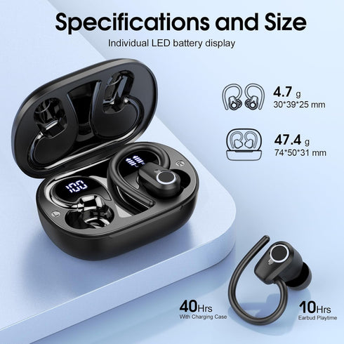 Wireless Earbuds, 2023 Bluetooth Headphones 5.3 Sport, 50H Earbuds with Earhooks, Deep Bass Stereo Noise Cancelling.