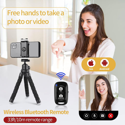 Sensyne Phone Tripod, Flexible Cell Phone Tripod with Holder and Wireless Remote, Compatible with All Cell Phones