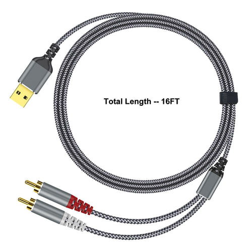 USB to RCA Audio Cable, 16FT USB to 2RCA Male Stereo Y Splitter Adapter for Laptop, PS4, Home Theater