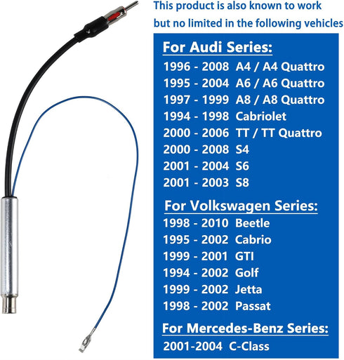 Anina 1995-2008 Amplified Antenna Adapter for Select Volkswagen Audi Early Model Aftermarket Radio to Factory Stereo