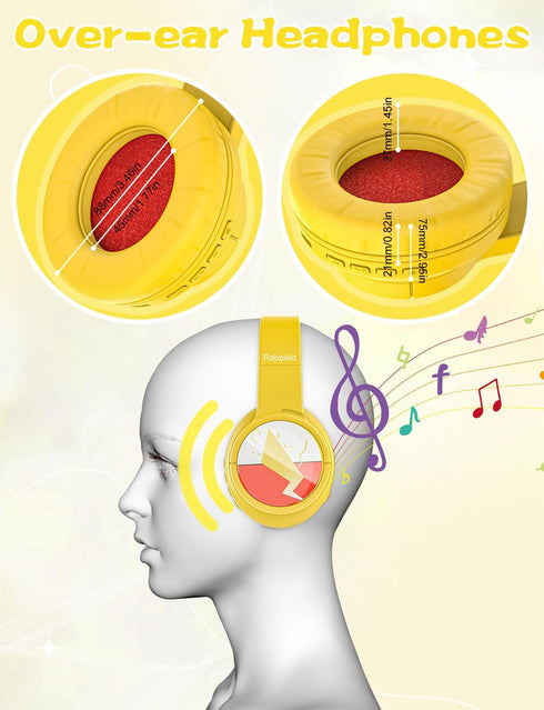 Kids Bluetooth Headphones, Wireless Headphones with Microphone, 74/85/94dB Volume Limited, 80H Playtime, Foldable Over