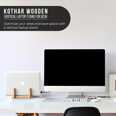 Kothar Wooden Vertical Laptop Stand for Desk, Bamboo Vertical Laptop Holder, Desktop Dock for Apple MacBook, Microsoft