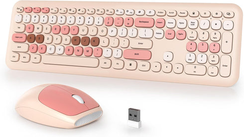 Typewriter Wireless Keyboard and Mouse Combo, 2.4G Office 104 Keys Retro Punk Keyboard for Laptop PC Desktops