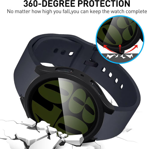 Suoman 2-Pack Waterproof Case for Samsung Galaxy Watch 6 44mm, Hard PC Bumper with Tempered Glass Screen Protector