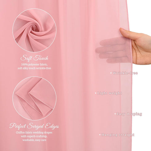 Wedding Arch Draping Fabric - 8 Panels 28" x 20ft Dusty Rose Chiffon Drapes for Ceremony and Reception Decorations