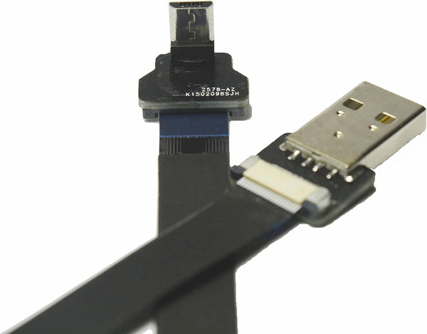 Slim Micro USB FPV Flat Slim Thin Ribbon FPC Cable Black 90 Degree Angled to Standard USB A for Charging and Sync (30CM)