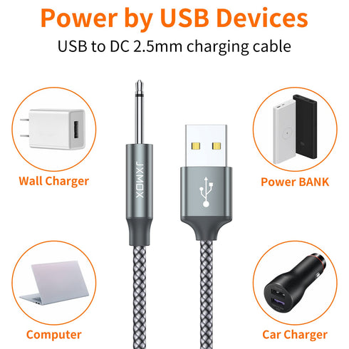 JXMOX 2-Pack USB Charger Cord 3ft (Grey) - Replacement DC Charging Cable 2.5mm