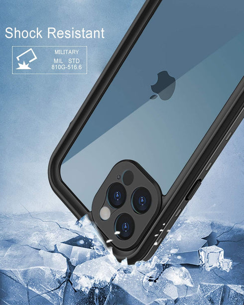 Waterproof Case for iPhone 12 Pro Max 6.7'' - Shockproof, Dustproof, with Screen Protector - Black