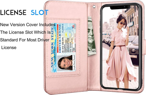 Tekcoo Wallet Case for iPhone 11 (6.1 inch) 2019, Luxury ID Cash Credit Card Slots Holder, Rose Gold