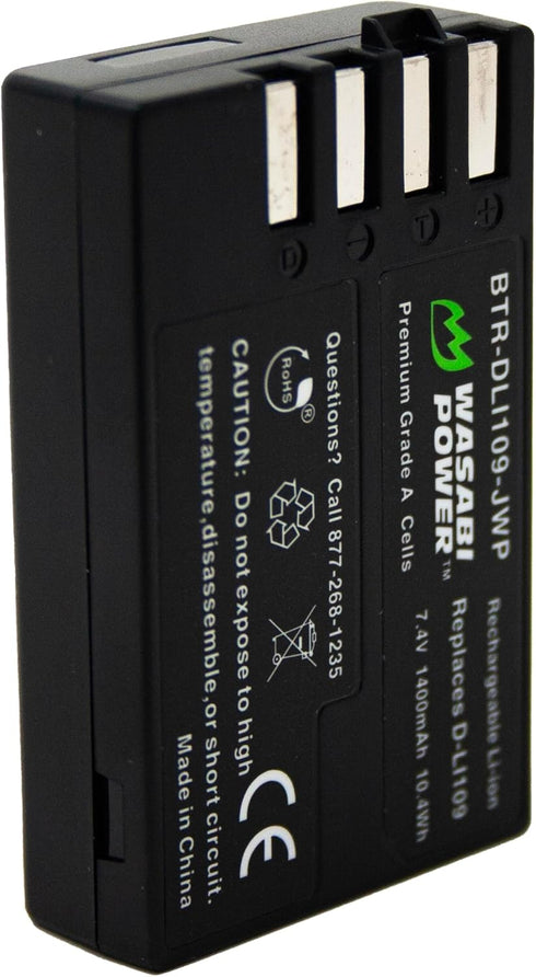 Wasabi Power Battery and Charger for Pentax D-LI109 (2-Pack) for K-r, K-30, K-50, K-500