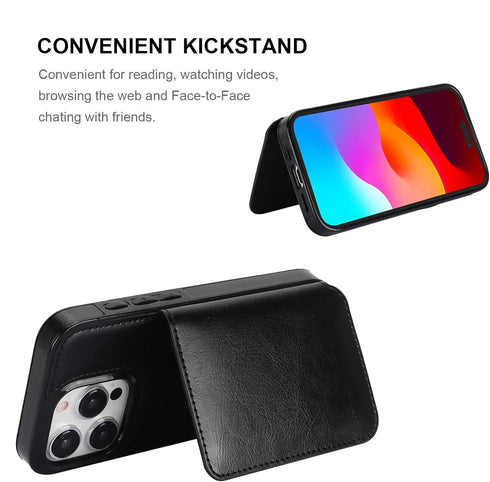 KIHUWEY iPhone 15 Pro Wallet Case with Credit Card Holder, Premium Leather Kickstand Flip Cover (Black)