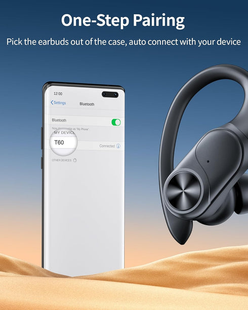 PocBuds Bluetooth Headphones Wireless Earbuds, 80hrs Playtime, Digital Display Sports Ear Buds with Earhook