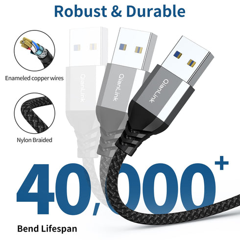 QianLink USB to USB Cable, (6.6ft) 5 Gbps USB 3.0 A to A Male Cable, USB Male to Male Cable for Hard Drive Enclosures,