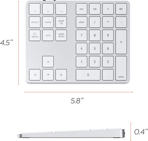 Satechi Bluetooth Extended Numeric Keypad, Slim Rechargeable 34-Key Numberpad for MacBook Pro/Air, iPad Pro