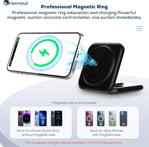 Foldable 3 in 1 Wireless Charger, Lightweight Portable Charging Station for iPhone 15 14 13 12, Compatible with