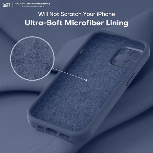 LOVE 3000 Designed for iPhone 14 Pro Case - Premium Silicone with Anti-Scratch Microfiber Lining, Navy Blue