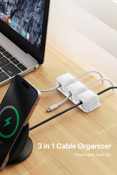 Cord Organizer Holder, 3 Pack 3-Slot Magnetic Desk Cable Clips Management, Strong Phone Charging Cable Keeper, Wire Charger Holder for Nightstand, Kitchen Appliances, Office Supplies(White) by smofish