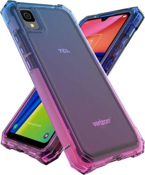 Ailiber Phone Case for TCL 30Z, Alcatel TCL 30Z with Screen Protector(T602DL), Heavy Duty Silicone Cover, Blue Pink