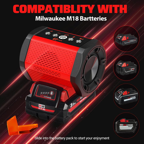 ohyes Bluetooth Speaker, Compatible with Milwaukee M18 Battery Packs, USB-A/C Charging for Jobsite, Camping & Parties