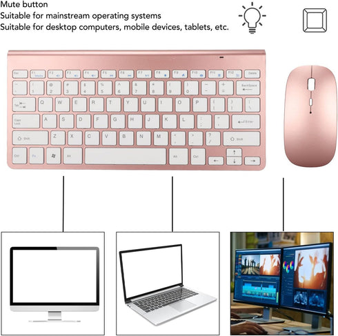 Keyboard Mouse Set, 2.4G, 78 Keys, USB Thin Etched Keycaps, Mute, Ergonomic Design, QWERTY for PC, Laptop (Rose Gold)