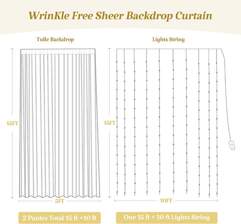 1015ft 2 515ft Baby Blue Sheer Tulle Backdrop Curtains with Lights String for Parties Baby Shower Decorations for Boy