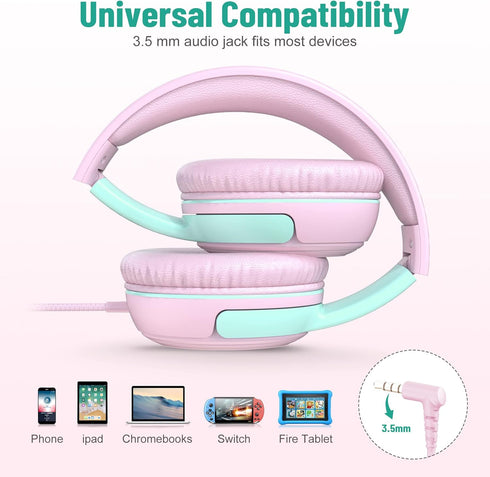 Shop rockpapa Share 1 Kids Headphones: Wired, Microphone, 85dB/94dB Volume Limit, Cute Foldable for School, Travel -
