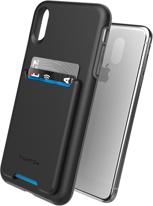 ENCASED iPhone XR Wallet Case (2018), Ultra Durable Cover with Card Holder Slot for 4 Credit Cards (Phantom Black)