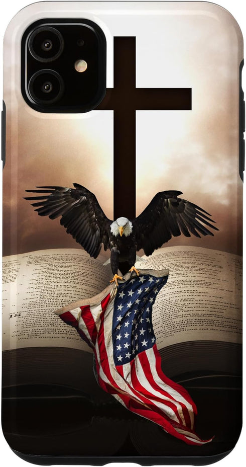 Pretty Christian Cross Bible A Bald Eagle Grip American Flag Case for iPhone 11