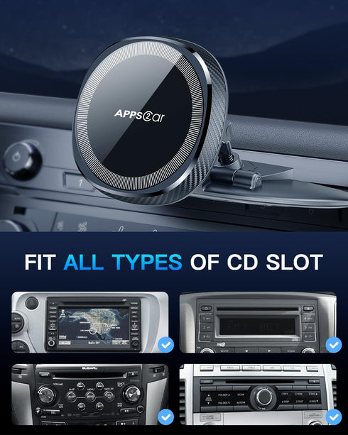 APPS2Car for MagSafe CD Slot Phone Mount, 17 Strong Magnets, Magnetic Phone Holder for Car, Easily Install Magnetic CD