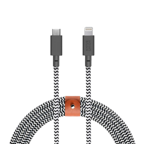Native Union Belt Cable USB-C to Lightning 10ft, Ultra-Strong Reinforced Cable for iPhone 14, 13 and Earlier (Zebra)