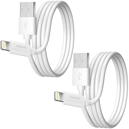 Overtime MFI Certified iPhone Lightning Cable, Portable Smart Charging USB A to Lightning Cord, 6ft (Pack of 2)