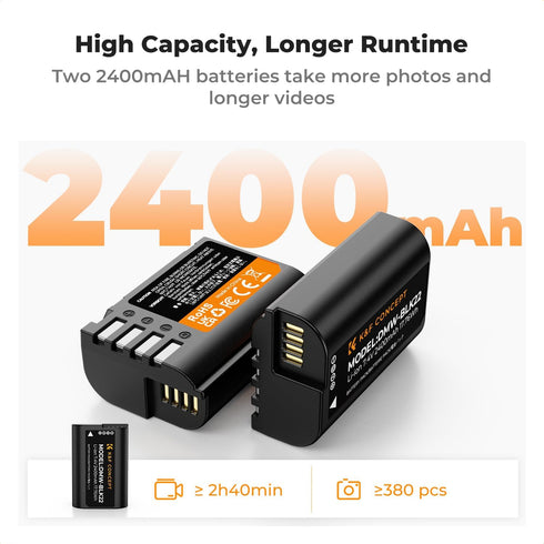 K&F Concept 2400mAh DMW-BLK22 Battery and Dual Slot LCD Charger for Panasonic Lumix Cameras