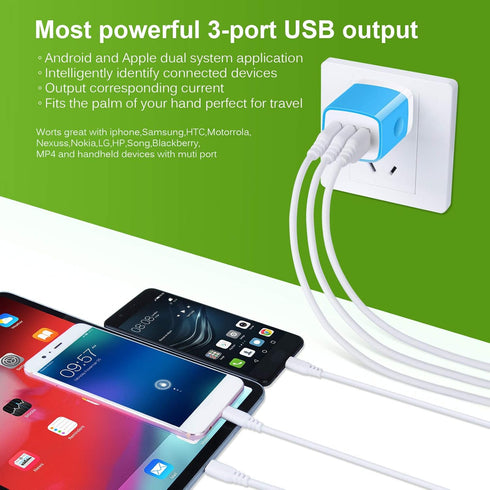 Sicodo Charger Plug, Charging Block 5-Pack 3.1Amp 3-Port USB Charger Cube for iPhone and Samsung Galaxy