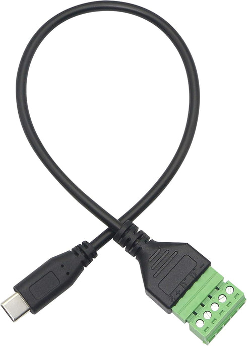 XMSJSIY USB C Terminal, Type C Male Screw Terminal Block Connector, Solderless Pluggable 5P Block for Data & Charging