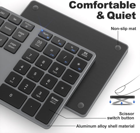 MOFII Bluetooth Number Pad for Laptop - Gray Wireless Numeric Keypad, 35 Keys USB-C Rechargeable Numpad