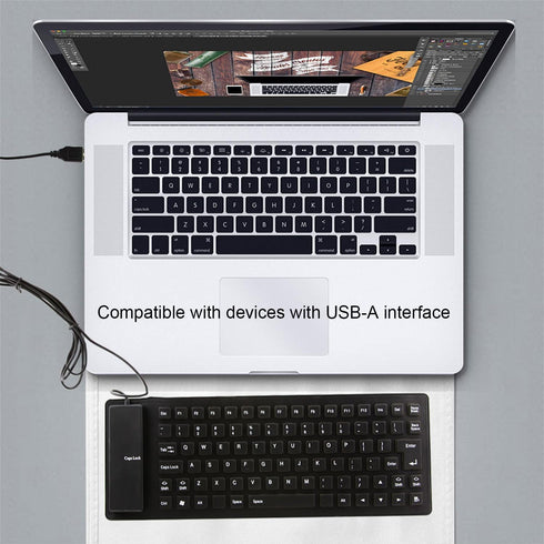 Foldable Silicone Wired Silent Keyboard, 85-Key Portable Waterproof USB Rollup Keyboard for Travel