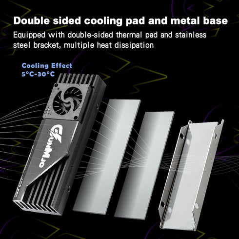 GUNMJO M.2 2280 SSD Heatsink, 20mm Built-in Cooling Fan, Aluminum Plate-Fin Design with Thermal Pad for Gaming PC
