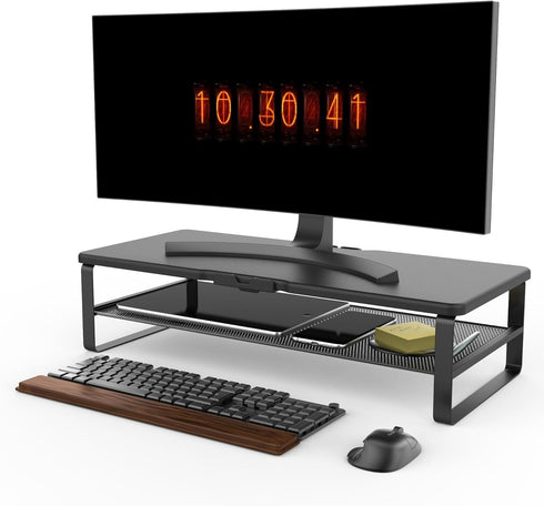 Monitor Stand with Drawer, 2-Tier Riser with Phone Holder and Cable Management, Desk Organizer Stand for Home & Office