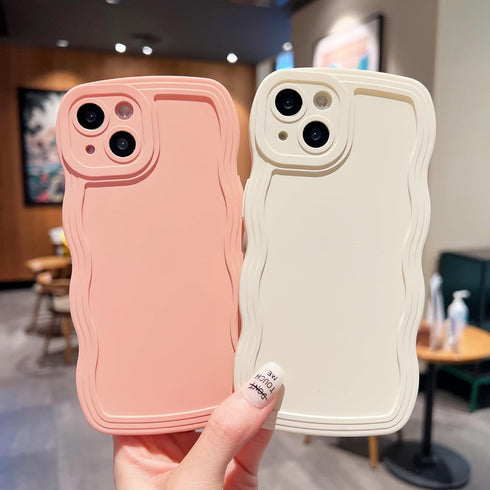 Cute Curly Wave Edge Phone Case for iPhone 13 Pro Max - Soft Liquid Silicone with Camera Protection, Pink.