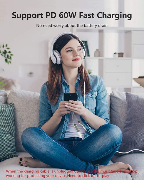 Samsung Galaxy S24 Headphone Adapter, USB C to AUX Mic Jack with PD 60W Fast Charging for Stereo Earphones