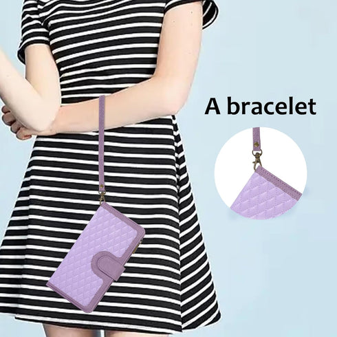 Asuwish iPhone 12 Pro Wallet Case: Purple Flip Cover with Tempered Glass, Zipper Card Holder & Crossbody Strap for