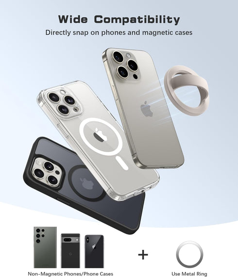 SuydanBox 16/15/14/13/12 Magnetic Phone Grip, Removable Loop Grip with Soft Finger Strap, Silicone Phone Ring Holder