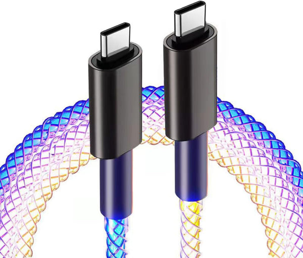 USB C to C Fast Charging Cable, LED RGB Colorful Gradual 3ft Type C Cable for TikTok Live Room Decoration, for iPhone