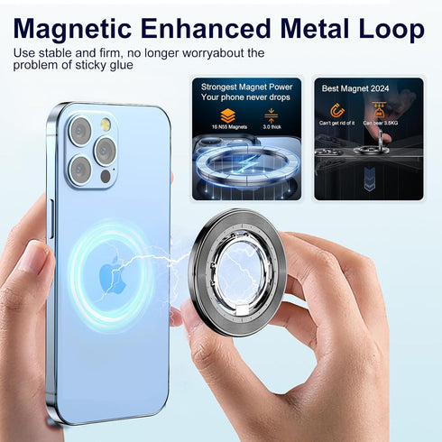 Magnetic Phone Ring Holder for iPhone, 2 in 1 Removable Magnetic Desk Phone Stand Compatible iPhone 15 14 13 12 Series,Samsung, Google,Magnetic Accessories Black