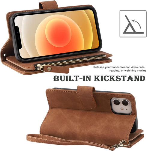 RANYOK 12/12 (6.1 inch), Wallet Case Compatible with iPhone Pro Premium PU Leather Zipper Flip Folio Wallet RFID