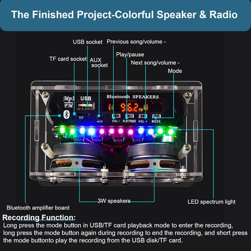 Radio Audio Soldering Kit, Bluetooth-Compatible LED Speaker Soldering Project, DIY Electronic Kit