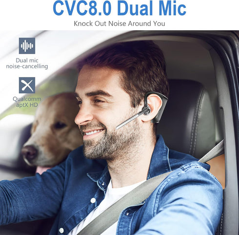 Conambo Bluetooth Headset 5.2, CVC8.0 Dual Mic Noise Cancelling Earpiece, 16Hrs Talktime Wireless Headset for Drivers