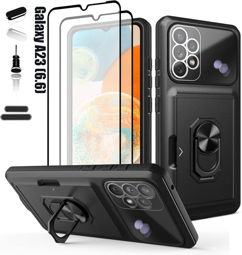 LMDAMZ Wallet Case for Samsung Galaxy A23, Heavy Duty Double Layer Hybrid Protection, Black