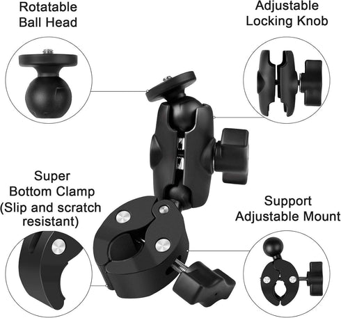 Super Camera Clamp Mount Double Socket Arm with 1/4"-20 Ball Head for GoPro, DSLR, LED Lights
